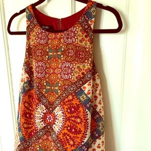Boho mini printed shift dress fully lined